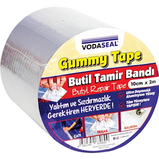 VODASEAL GUMMY TAPE - BUTIL TAMIR BANDI - 10 CM X 2 MT - ALUMINYUM YÜZEY